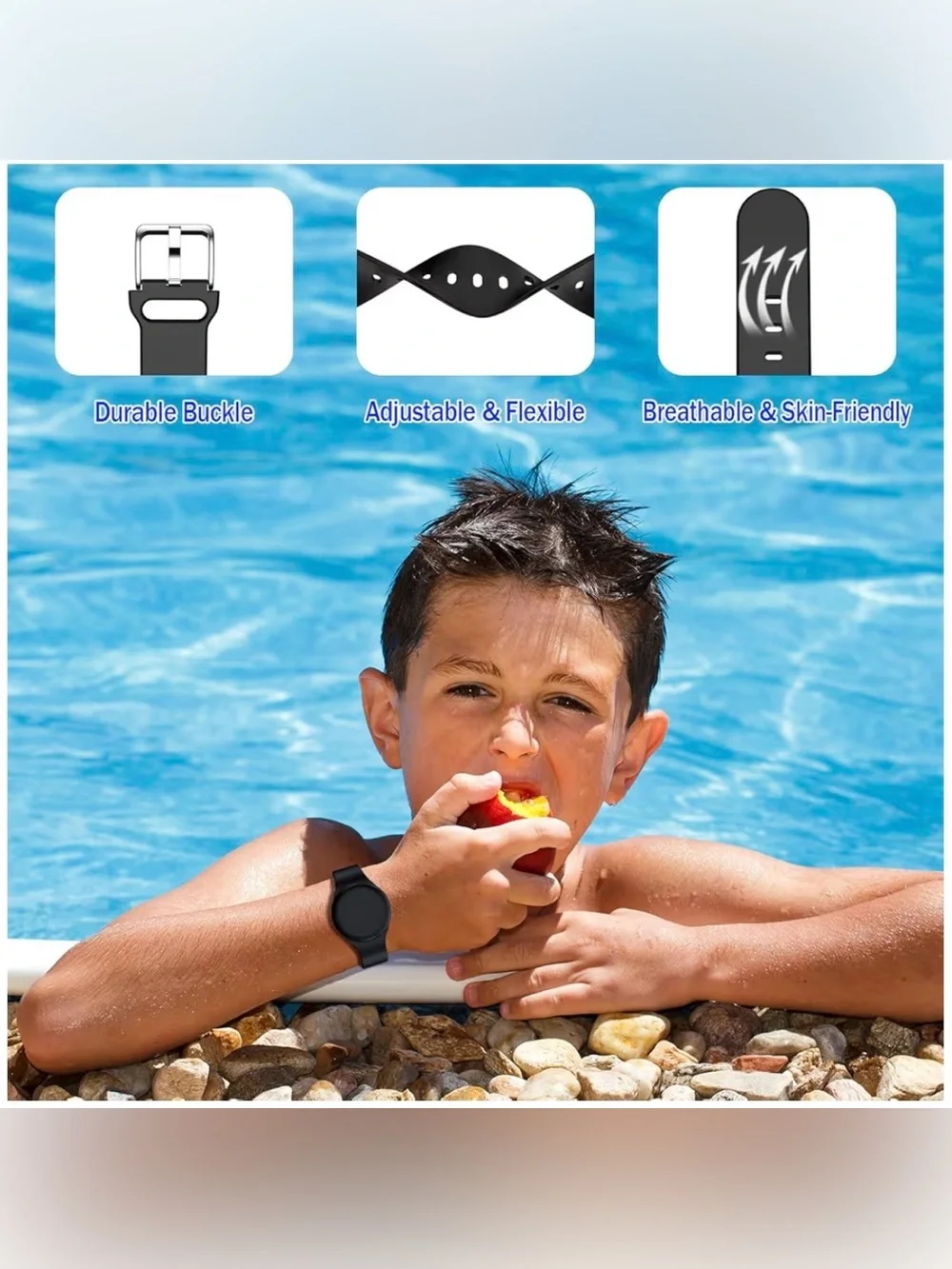 NWT Waterproof AirTag 1st & 2nd Gen Watch Bracelet Case for Kids Blue/Black, 2pk
